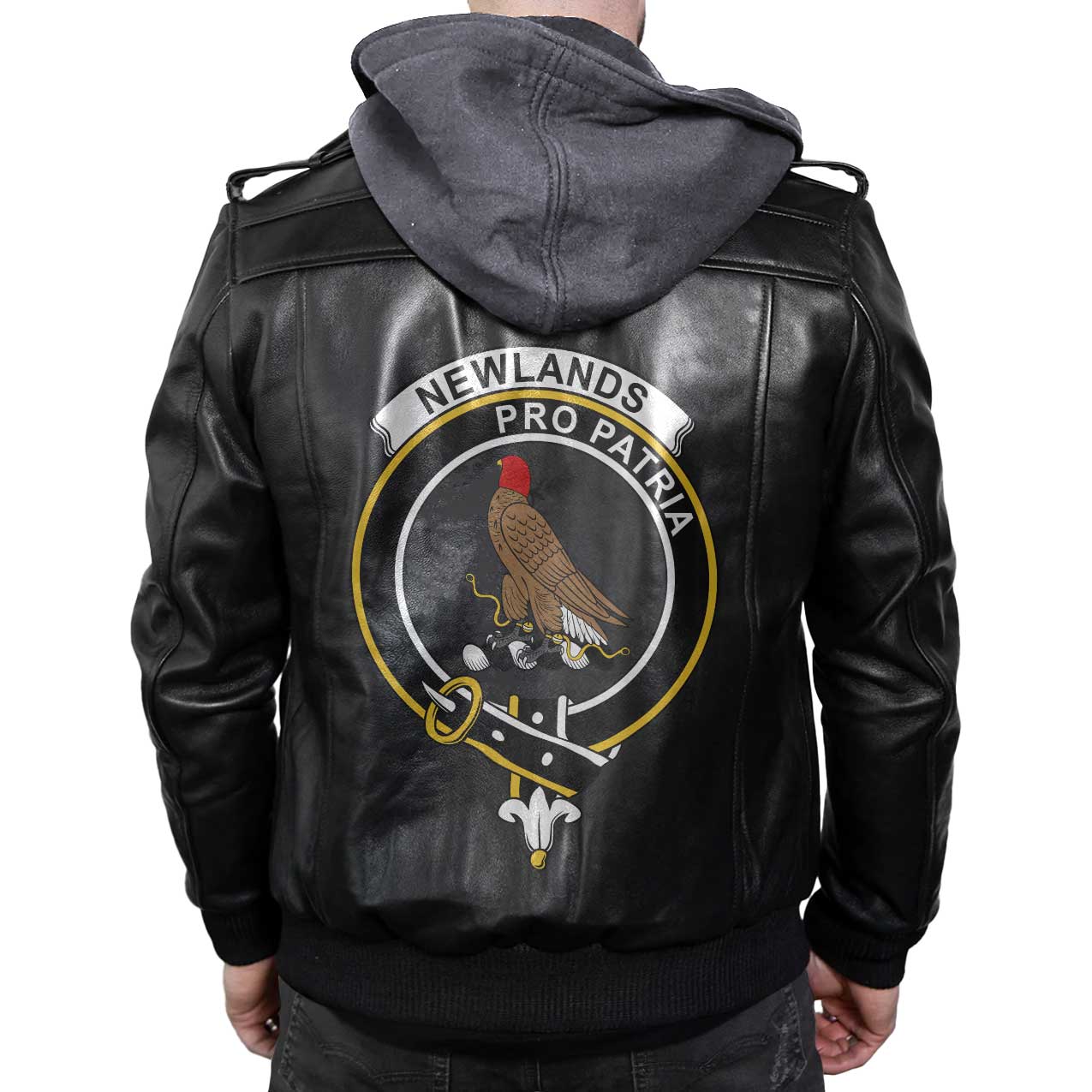 Clan Newlands Tartan Zip Leather Jacket Crest And Plaid Basic Style