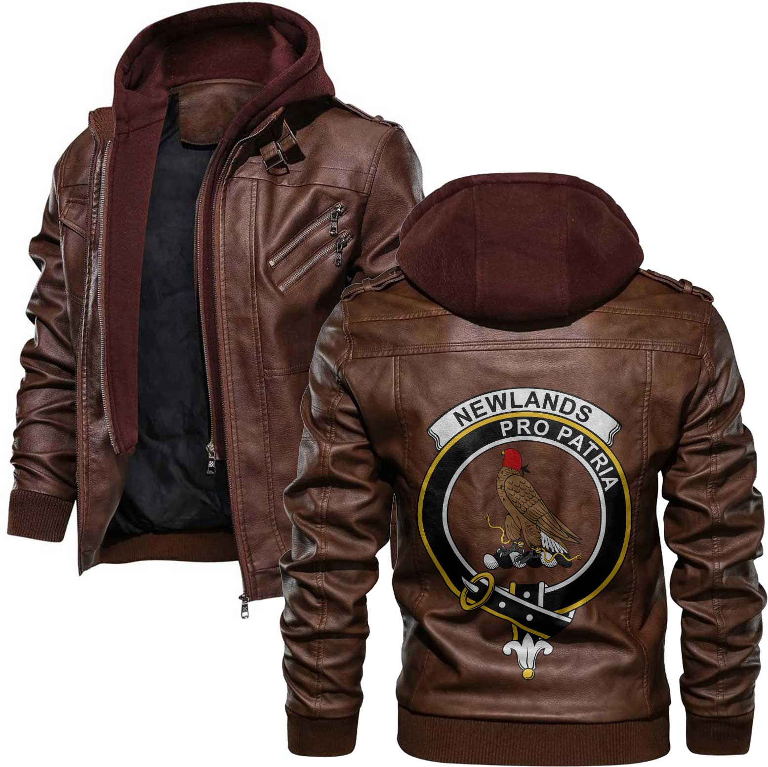 Clan Newlands Tartan Zip Leather Jacket Crest And Plaid Basic Style