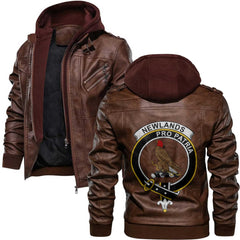 Clan Newlands Tartan Zip Leather Jacket Crest And Plaid Basic Style