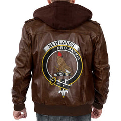 Clan Newlands Tartan Zip Leather Jacket Crest And Plaid Basic Style