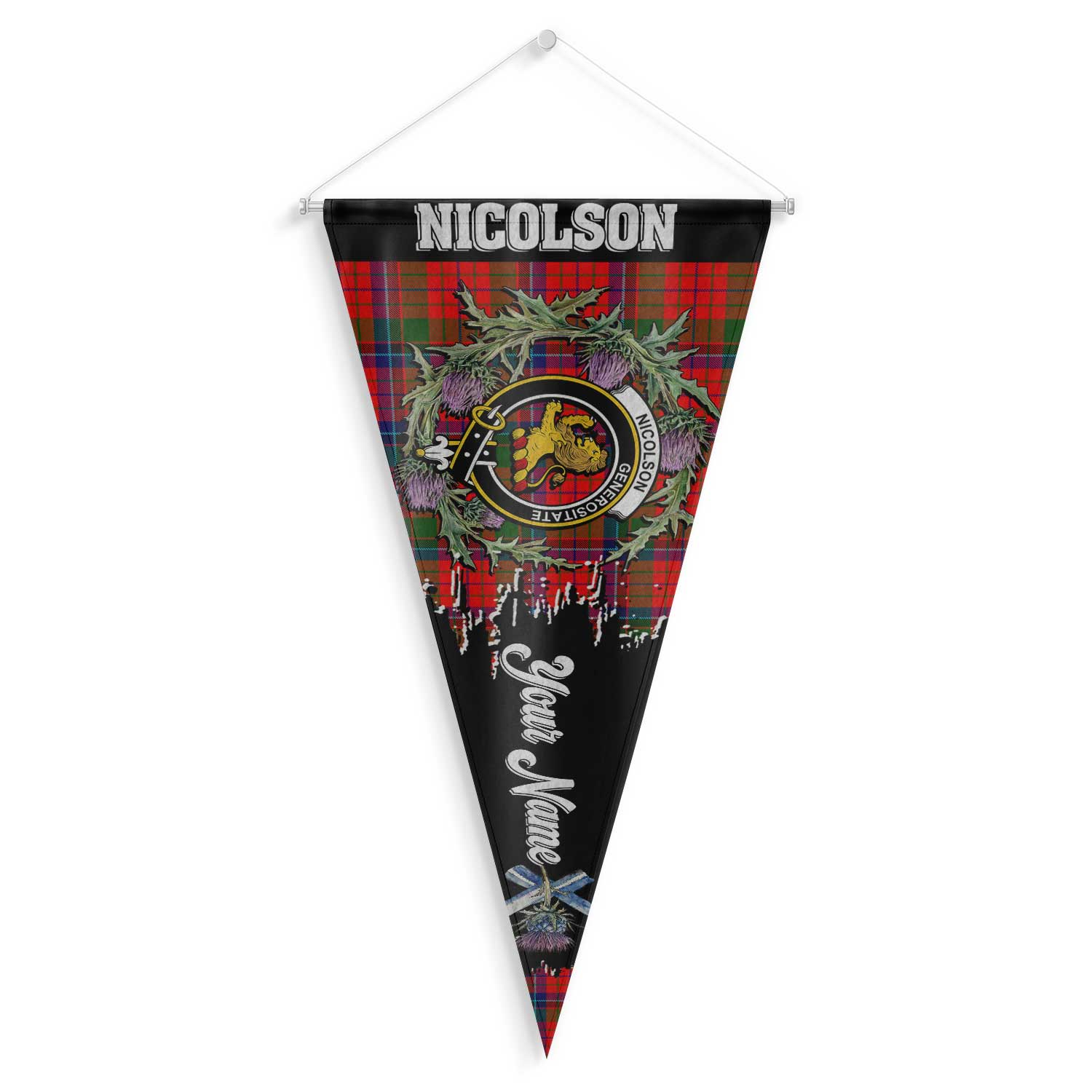 Clan Nicolson Tartan Felt Pennant Crest And Plaid Basic Style
