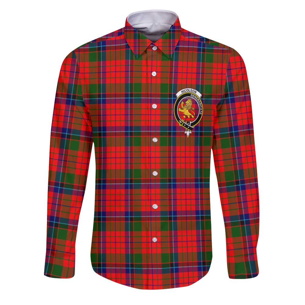 Clan Nicolson Tartan Long Sleeve Button Shirt Crest And Plaid Basic Style