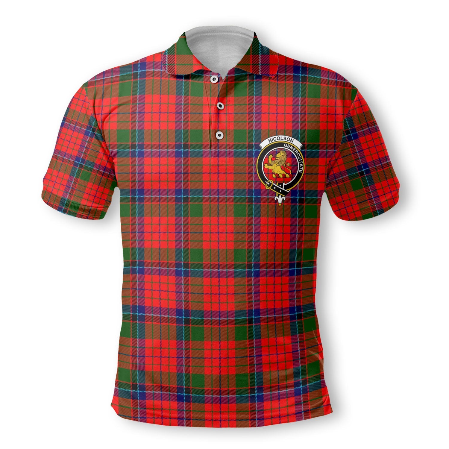 Clan Nicolson Tartan Men Polo Shirt Crest And Plaid Basic Style