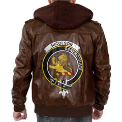 Clan Nicolson Tartan Zip Leather Jacket Crest And Plaid Basic Style