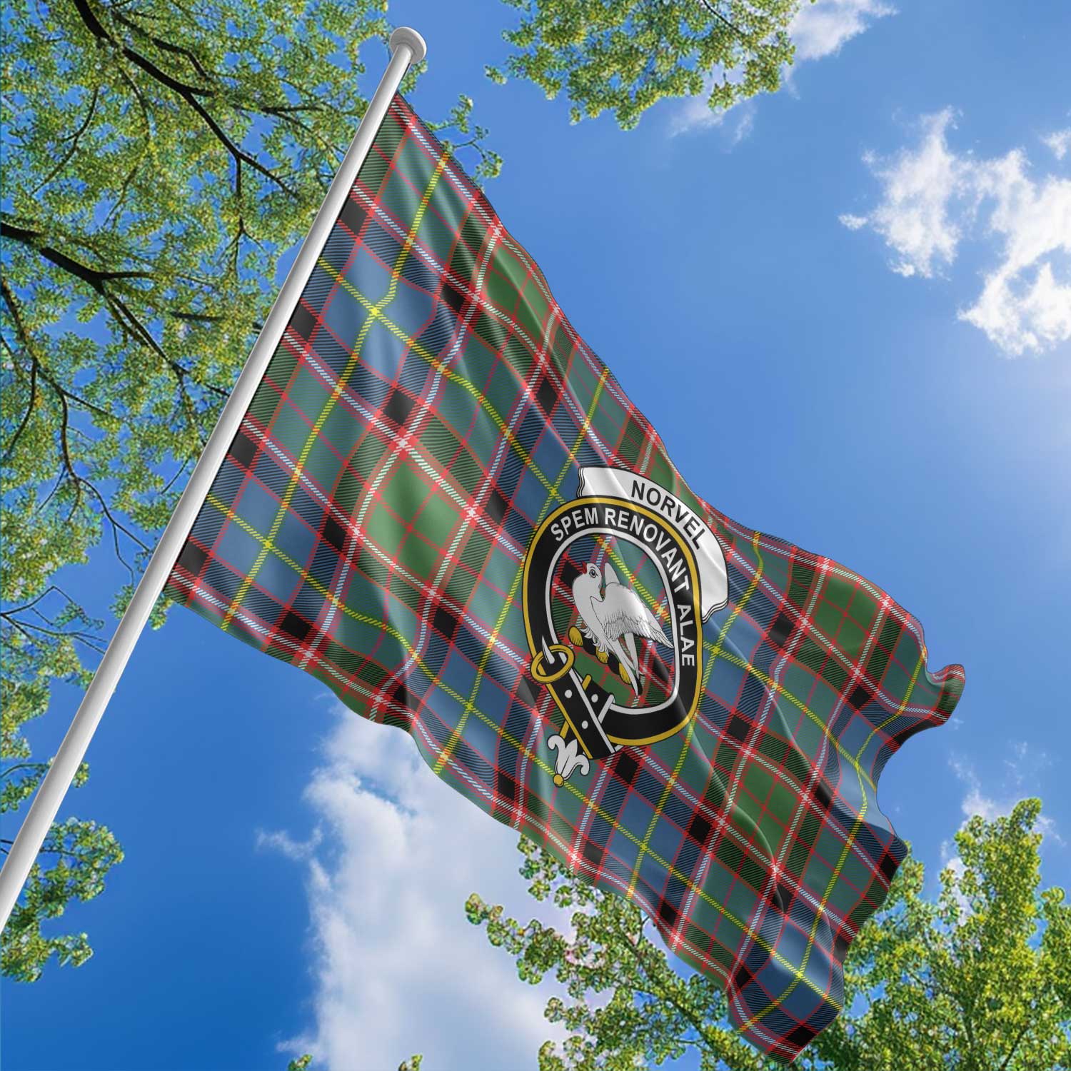Clan Norvel Tartan Flag Crest And Plaid Basic Style