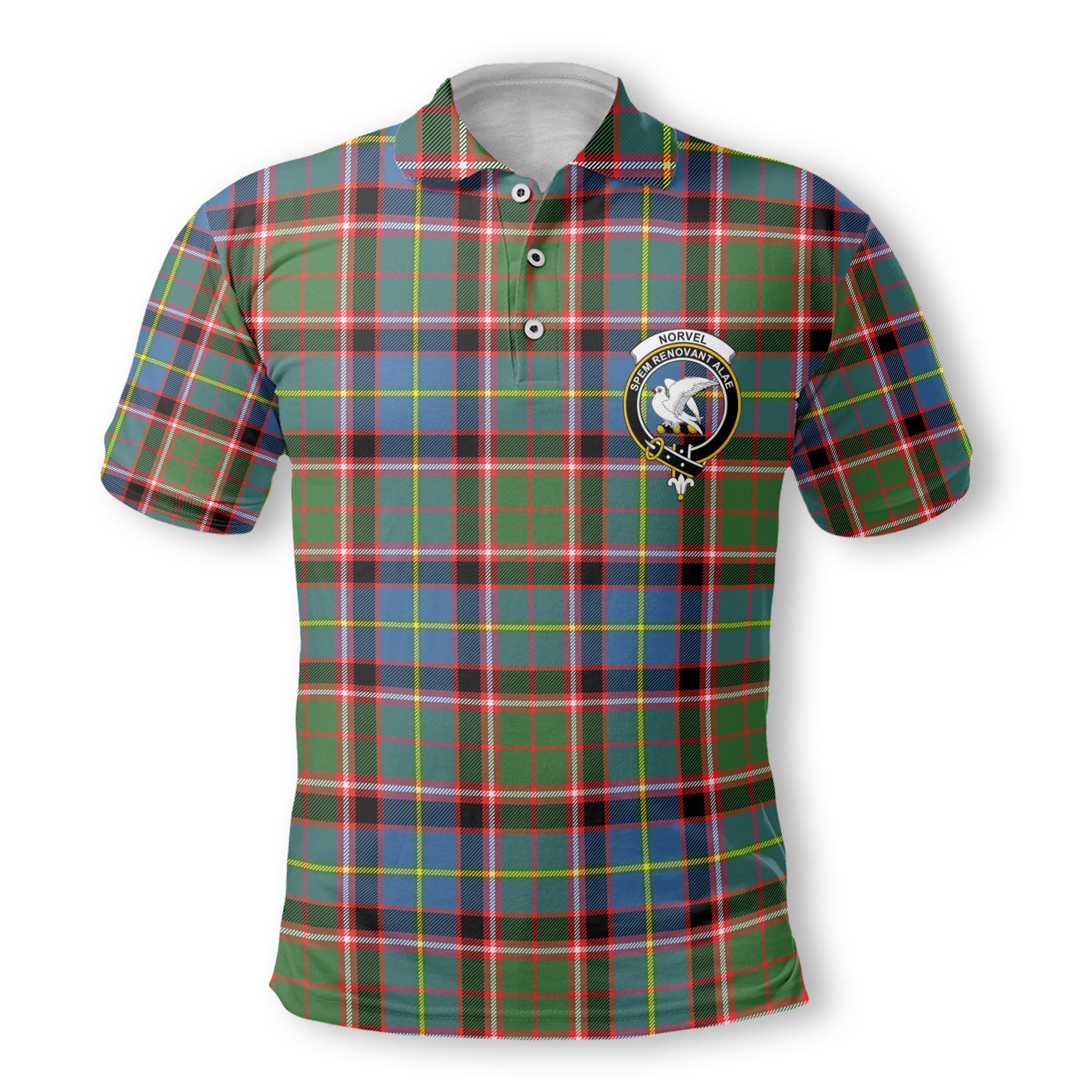 Clan Norvel Tartan Men Polo Shirt Crest And Plaid Basic Style