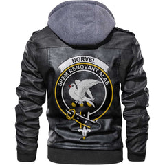 Clan Norvel Tartan Zip Leather Jacket Crest And Plaid Basic Style