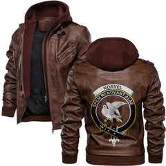 Clan Norvel Tartan Zip Leather Jacket Crest And Plaid Basic Style