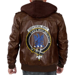 Clan Ochterlony Tartan Zip Leather Jacket Crest And Plaid Basic Style