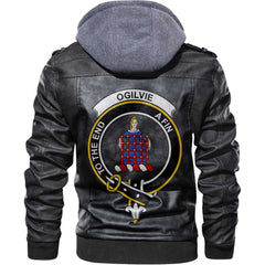 Clan Ogilvie Tartan Zip Leather Jacket Crest And Plaid Basic Style