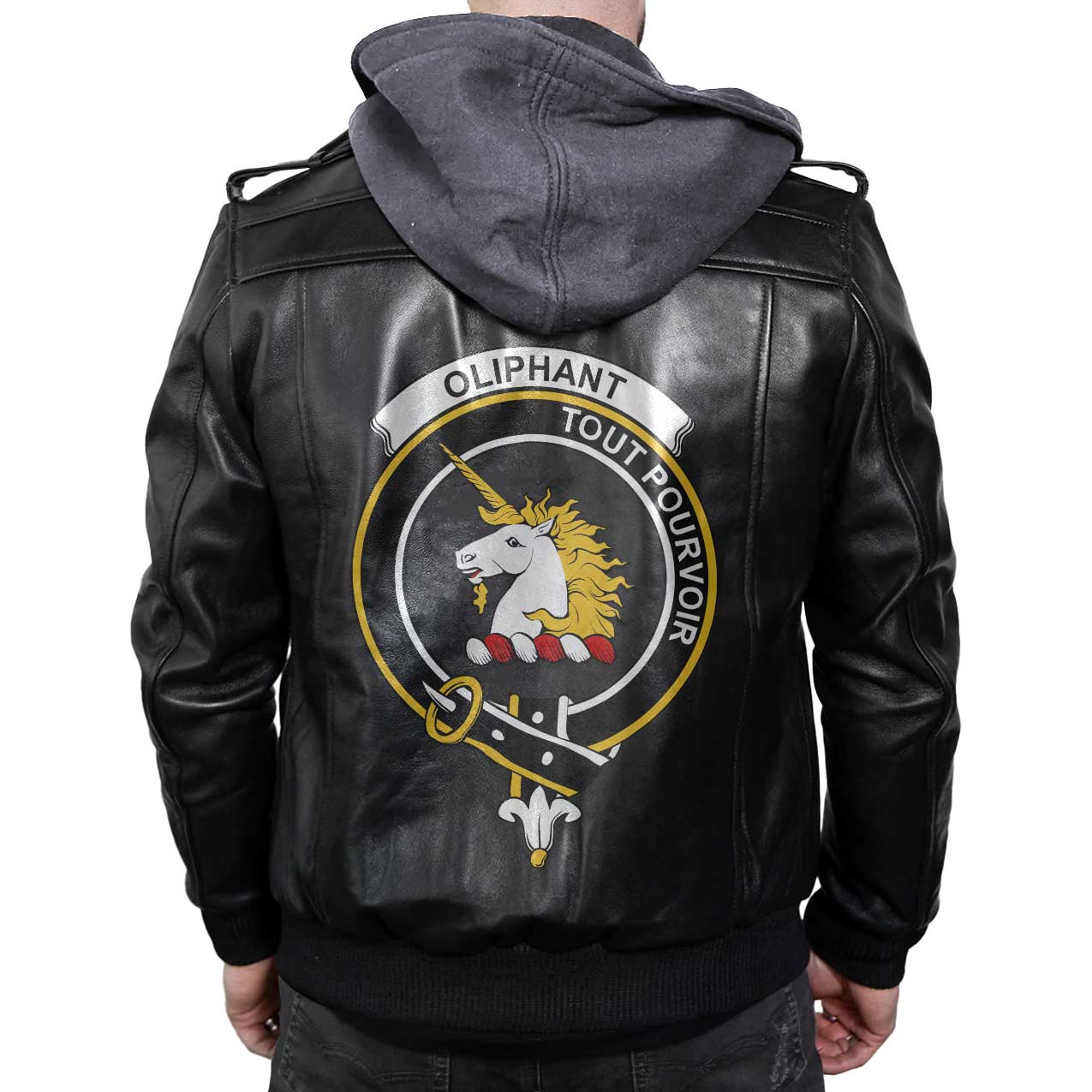 Clan Oliphant Tartan Zip Leather Jacket Crest And Plaid Basic Style