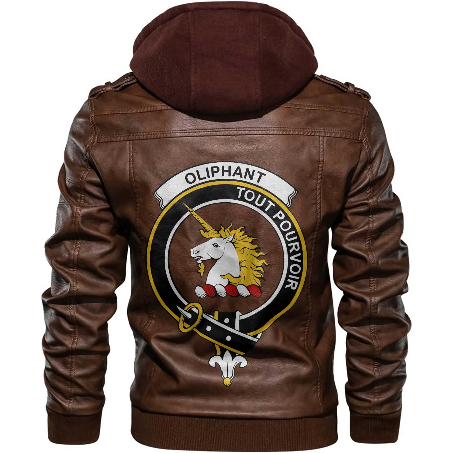 Clan Oliphant Tartan Zip Leather Jacket Crest And Plaid Basic Style