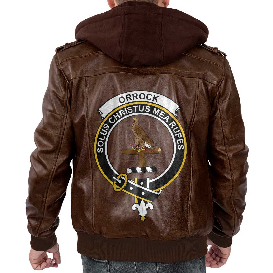 Clan Orrock Tartan Zip Leather Jacket Crest And Plaid Basic Style