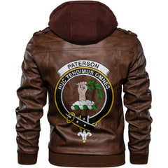 Clan Paterson Tartan Zip Leather Jacket Crest And Plaid Basic Style