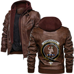 Clan Pennycook Tartan Zip Leather Jacket Crest And Plaid Basic Style