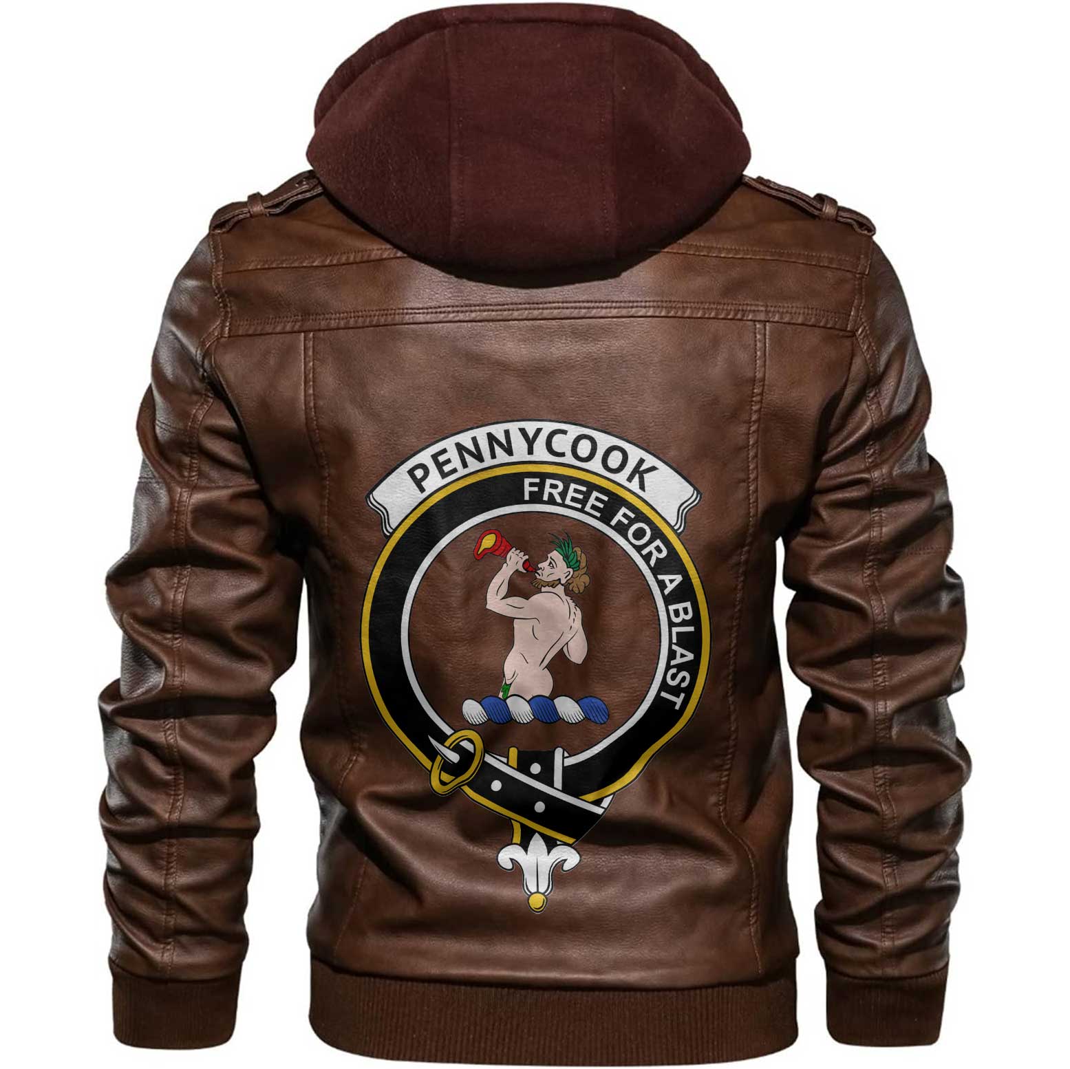 Clan Pennycook Tartan Zip Leather Jacket Crest And Plaid Basic Style