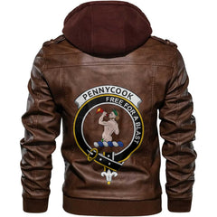 Clan Pennycook Tartan Zip Leather Jacket Crest And Plaid Basic Style