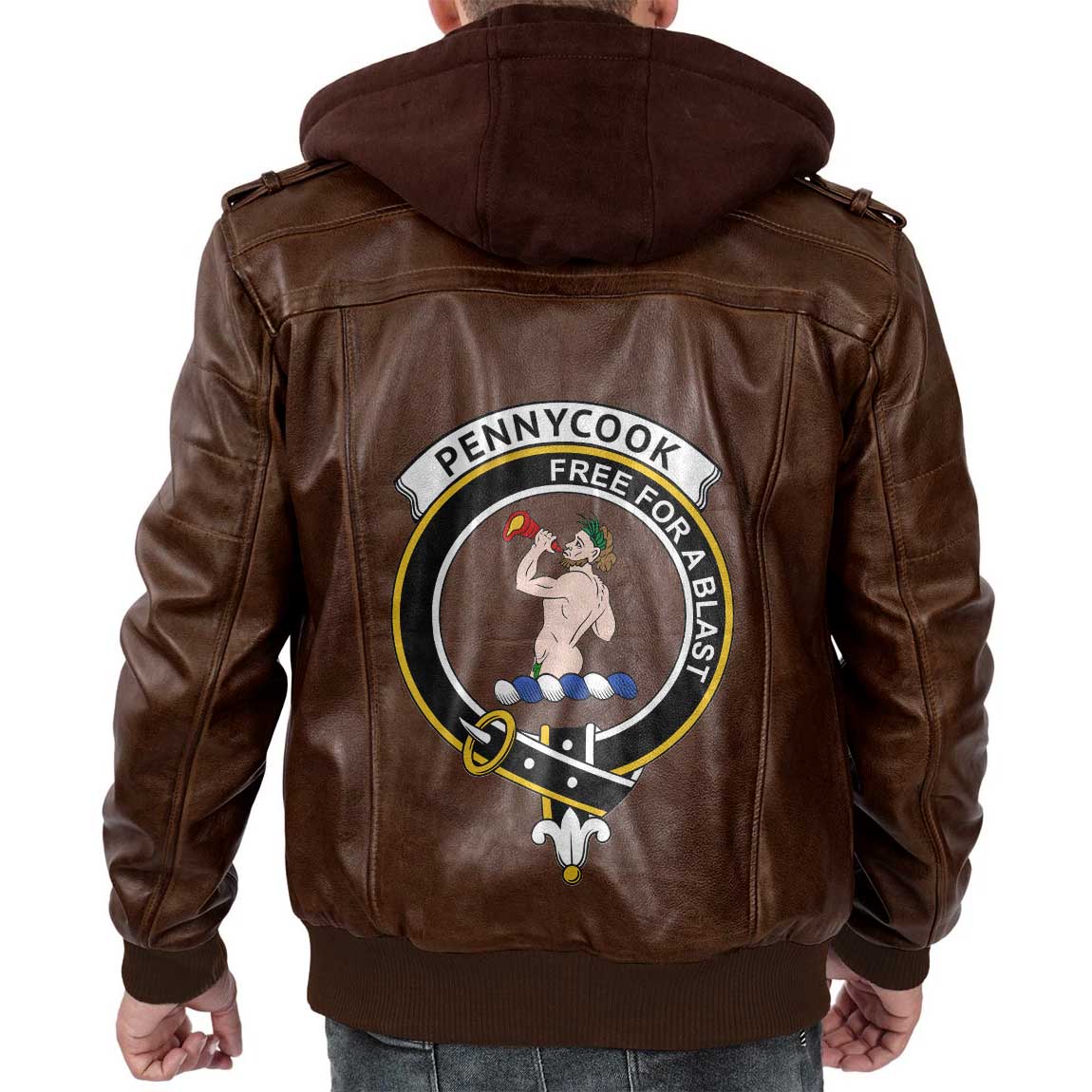 Clan Pennycook Tartan Zip Leather Jacket Crest And Plaid Basic Style