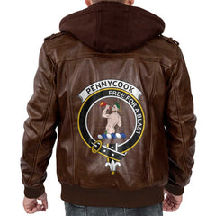 Clan Pennycook Tartan Zip Leather Jacket Crest And Plaid Basic Style