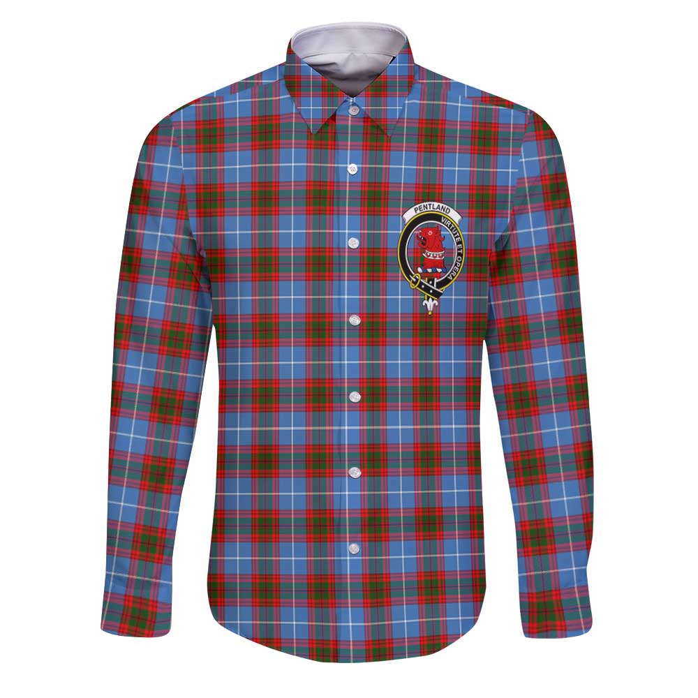 Clan Pentland Tartan Long Sleeve Button Shirt Crest And Plaid Basic Style