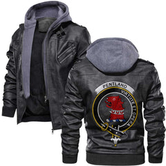 Clan Pentland Tartan Zip Leather Jacket Crest And Plaid Basic Style