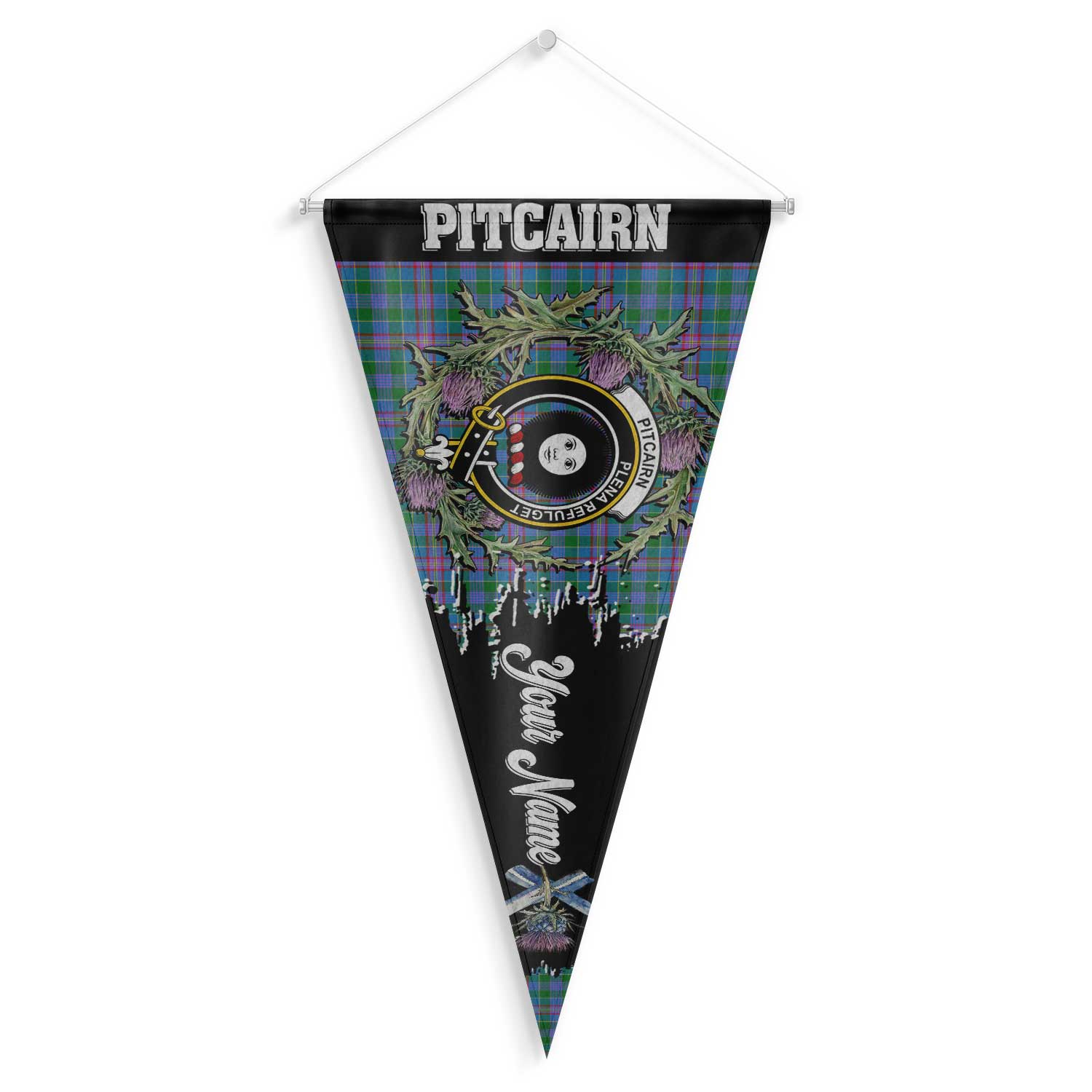 Clan Pitcairn Tartan Felt Pennant Crest And Plaid Basic Style