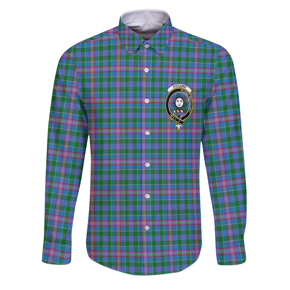 Clan Pitcairn Tartan Long Sleeve Button Shirt Crest And Plaid Basic Style