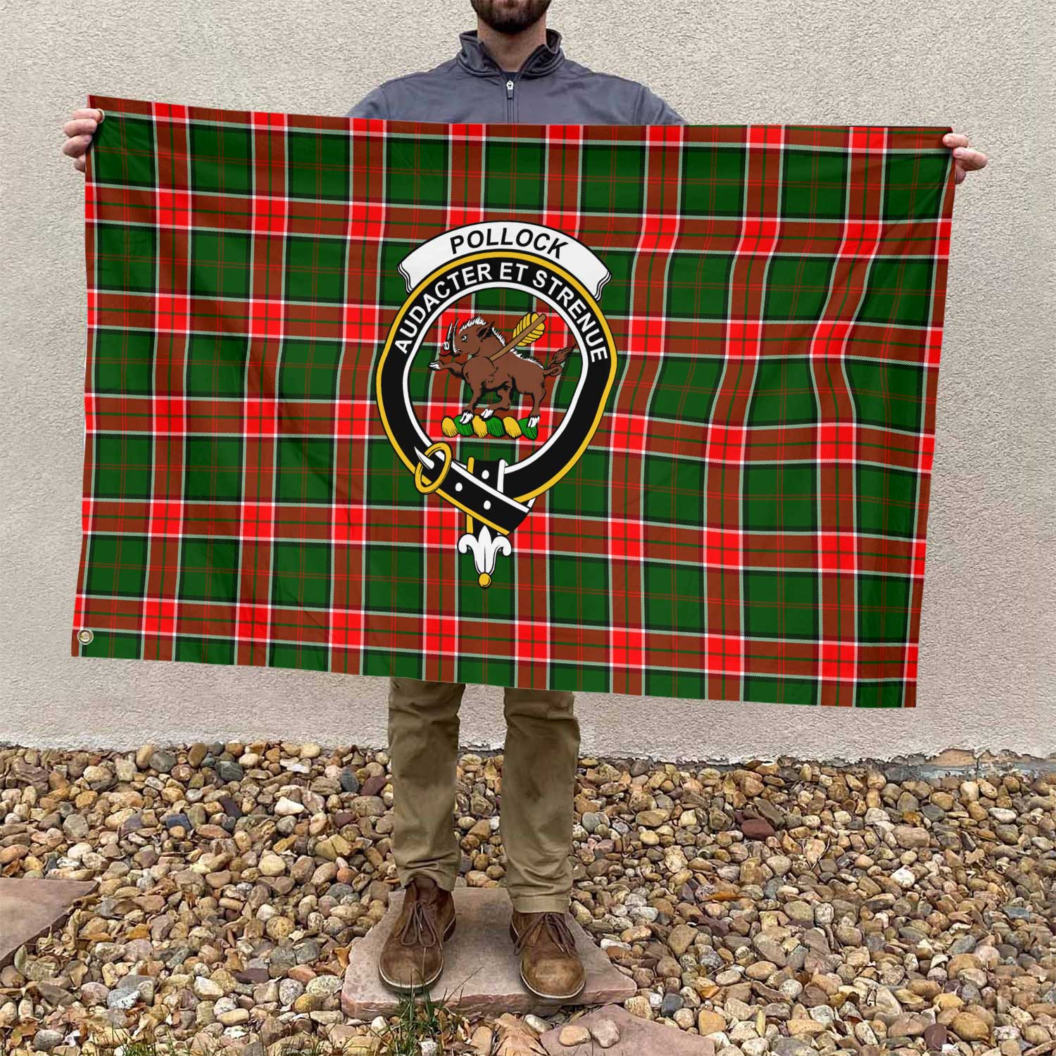 Clan Pollock Tartan Flag Crest And Plaid Basic Style