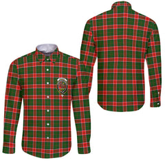 Clan Pollock Tartan Long Sleeve Button Shirt Crest And Plaid Basic Style