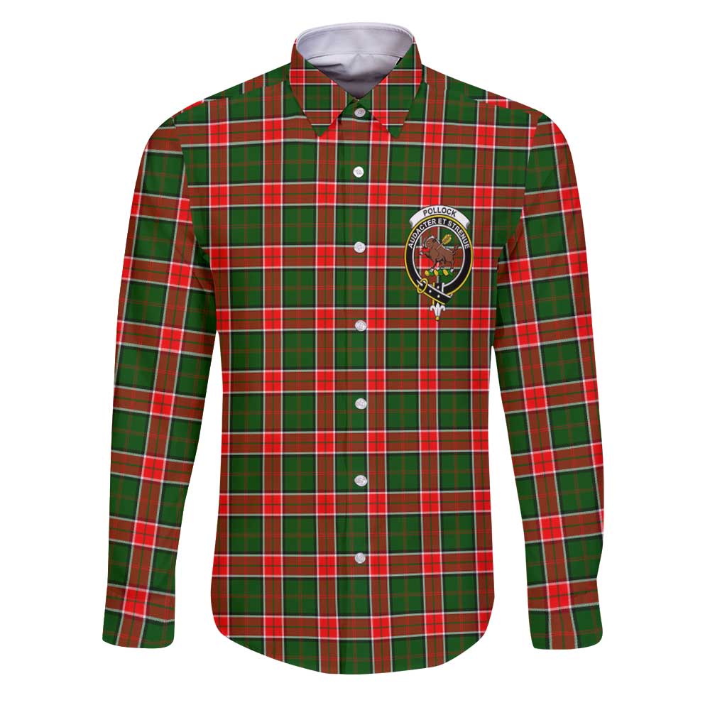 Clan Pollock Tartan Long Sleeve Button Shirt Crest And Plaid Basic Style