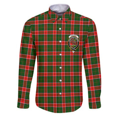 Clan Pollock Tartan Long Sleeve Button Shirt Crest And Plaid Basic Style