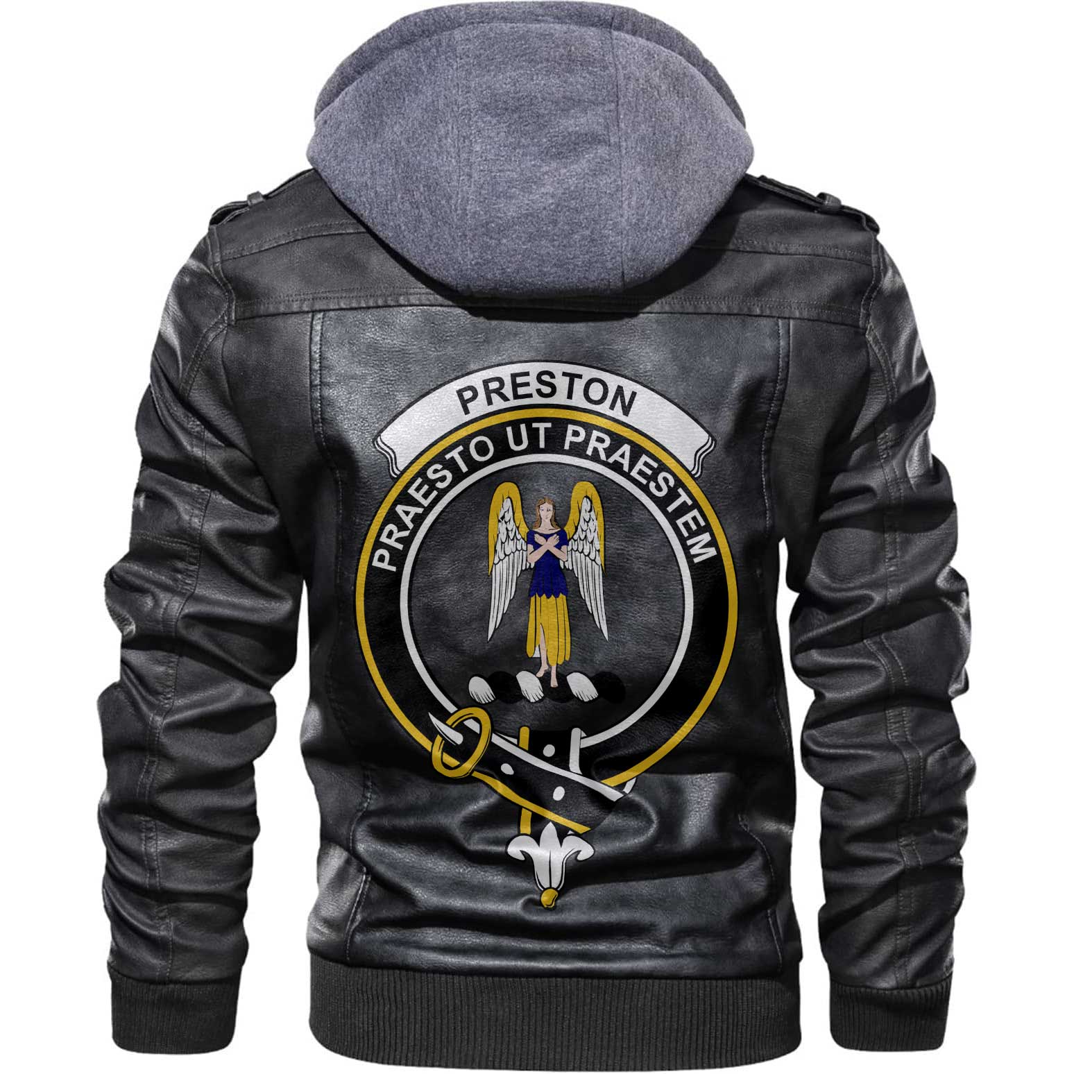 Clan Preston Tartan Zip Leather Jacket Crest And Plaid Basic Style