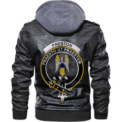 Clan Preston Tartan Zip Leather Jacket Crest And Plaid Basic Style