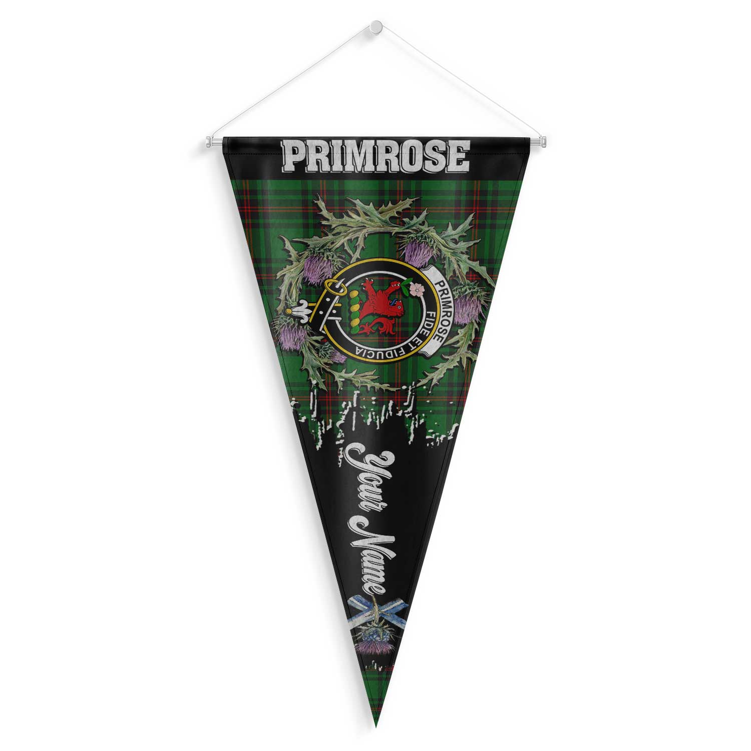 Clan Primrose Tartan Felt Pennant Crest And Plaid Basic Style