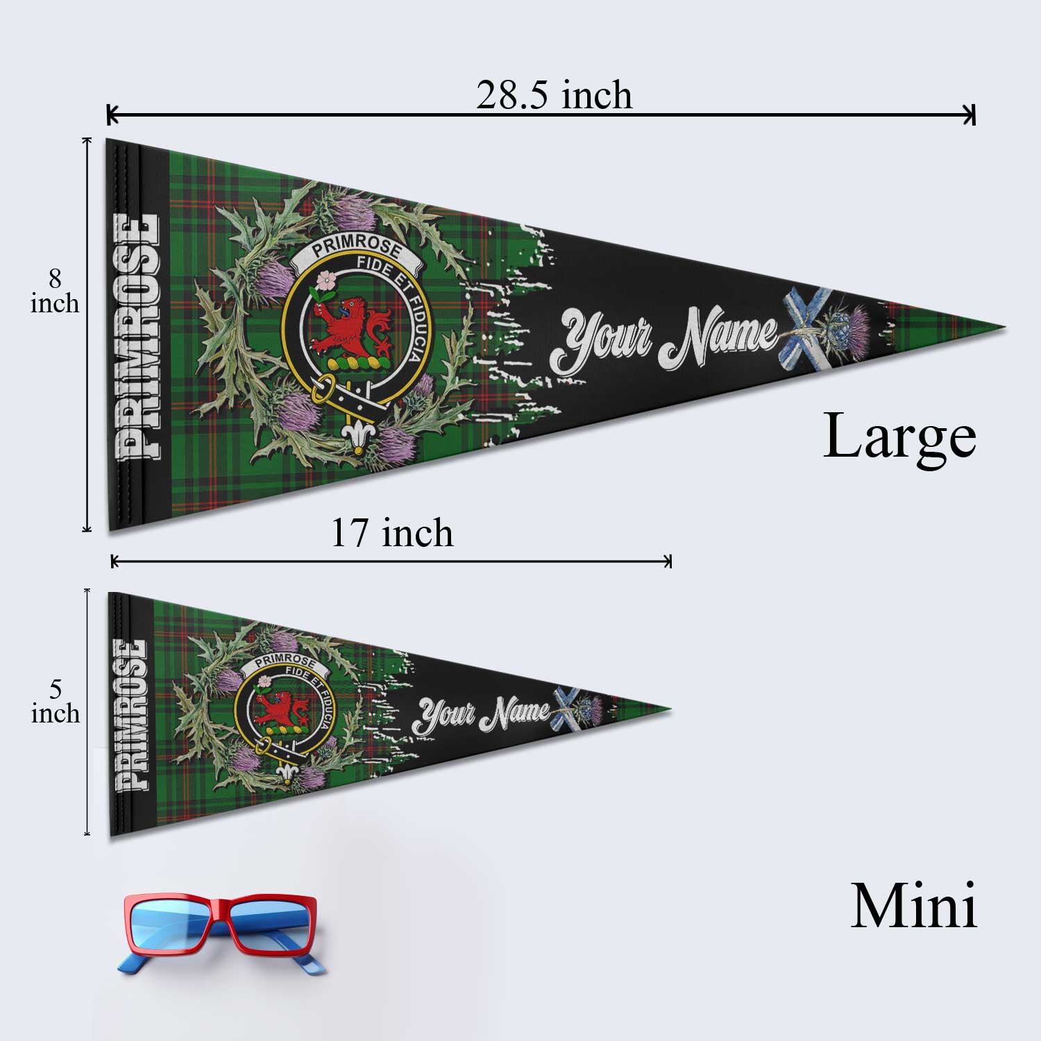 Clan Primrose Tartan Felt Pennant Crest And Plaid Basic Style