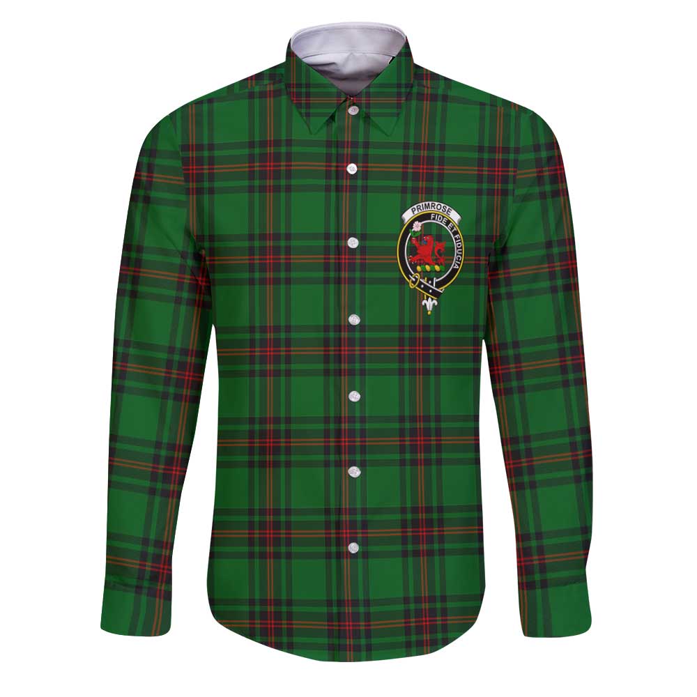 Clan Primrose Tartan Long Sleeve Button Shirt Crest And Plaid Basic Style