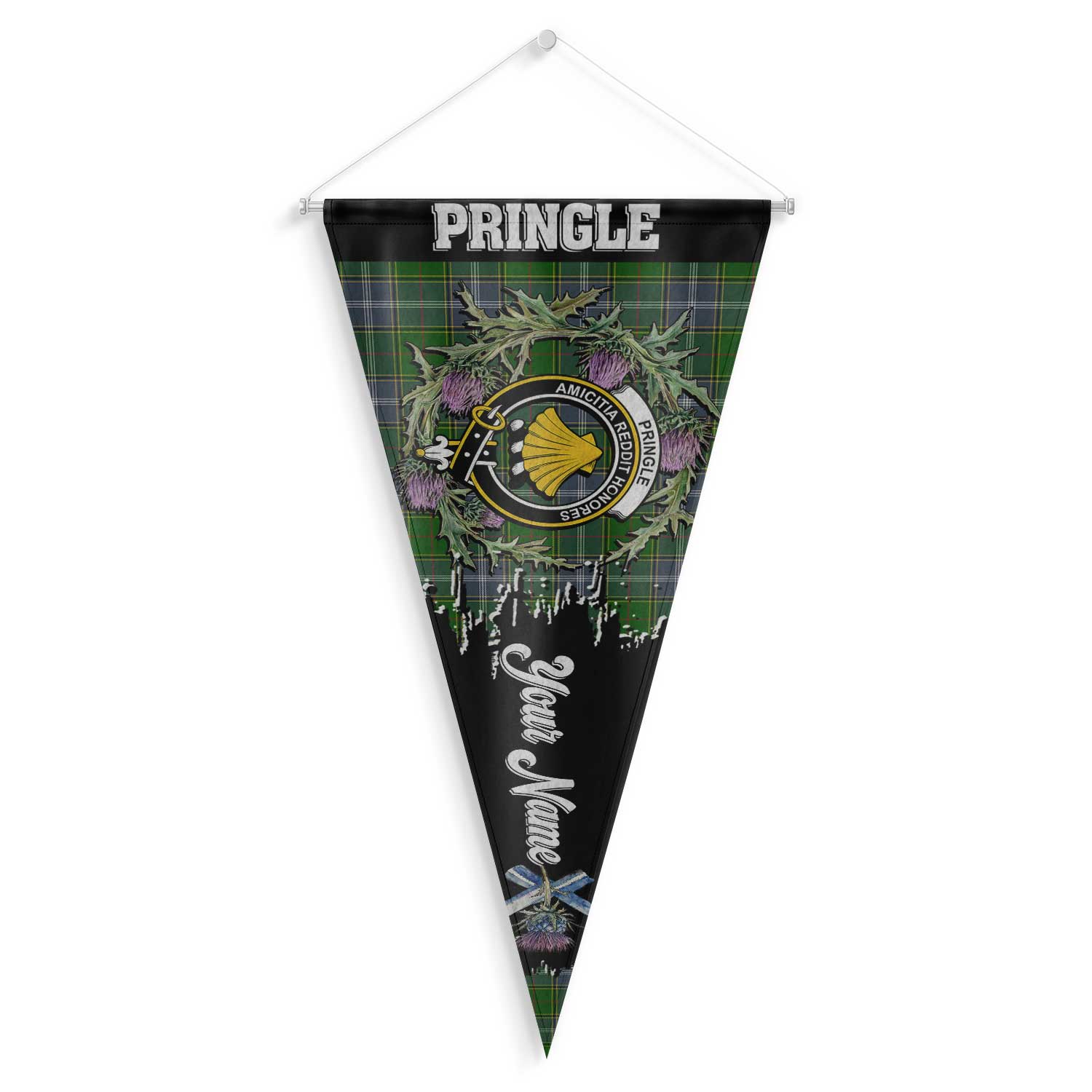 Clan Pringle Tartan Felt Pennant Crest And Plaid Basic Style