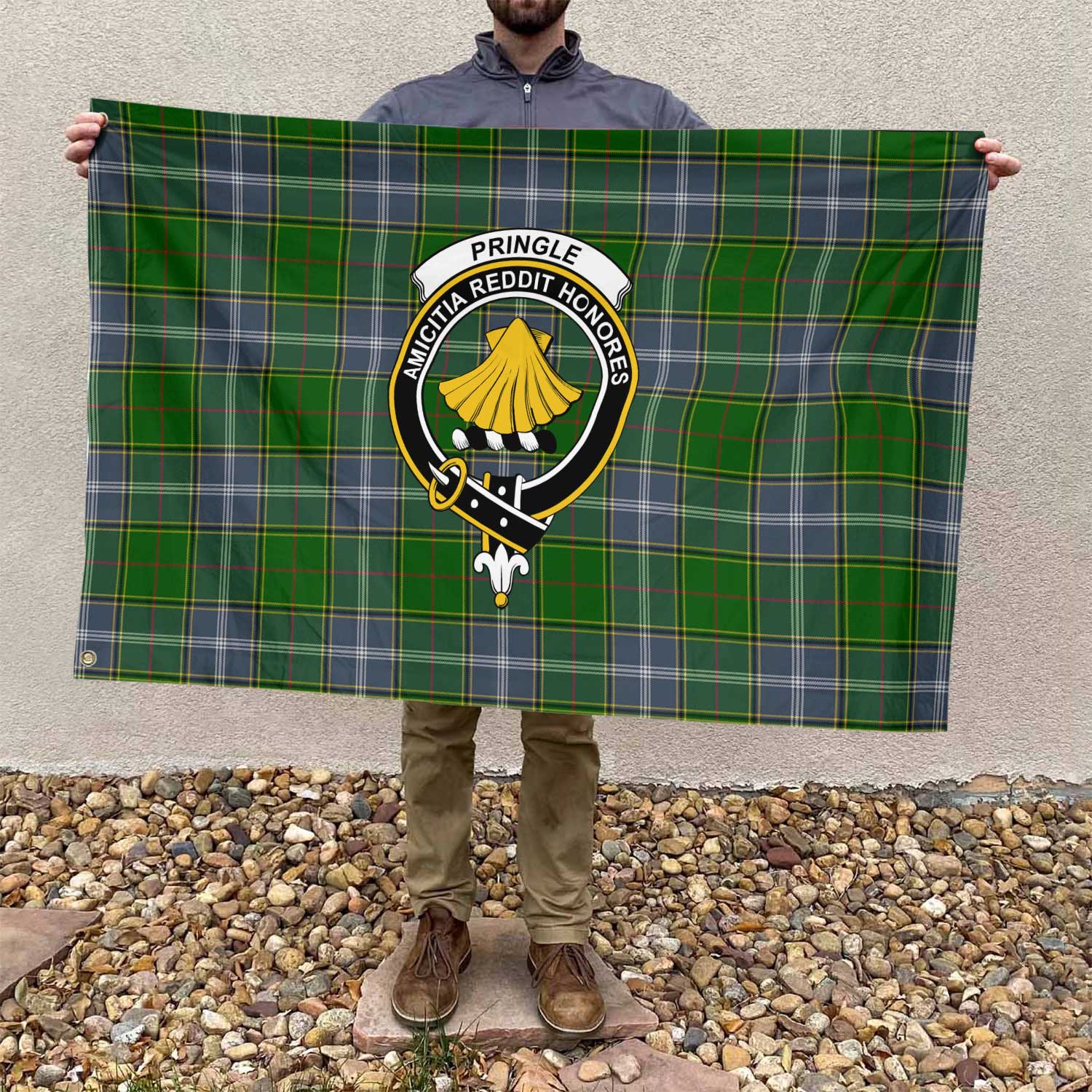 Clan Pringle Tartan Flag Crest And Plaid Basic Style