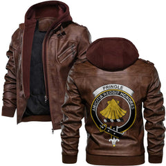 Clan Pringle Tartan Zip Leather Jacket Crest And Plaid Basic Style