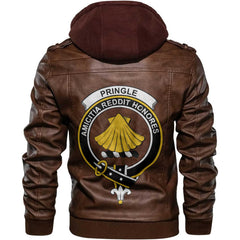 Clan Pringle Tartan Zip Leather Jacket Crest And Plaid Basic Style