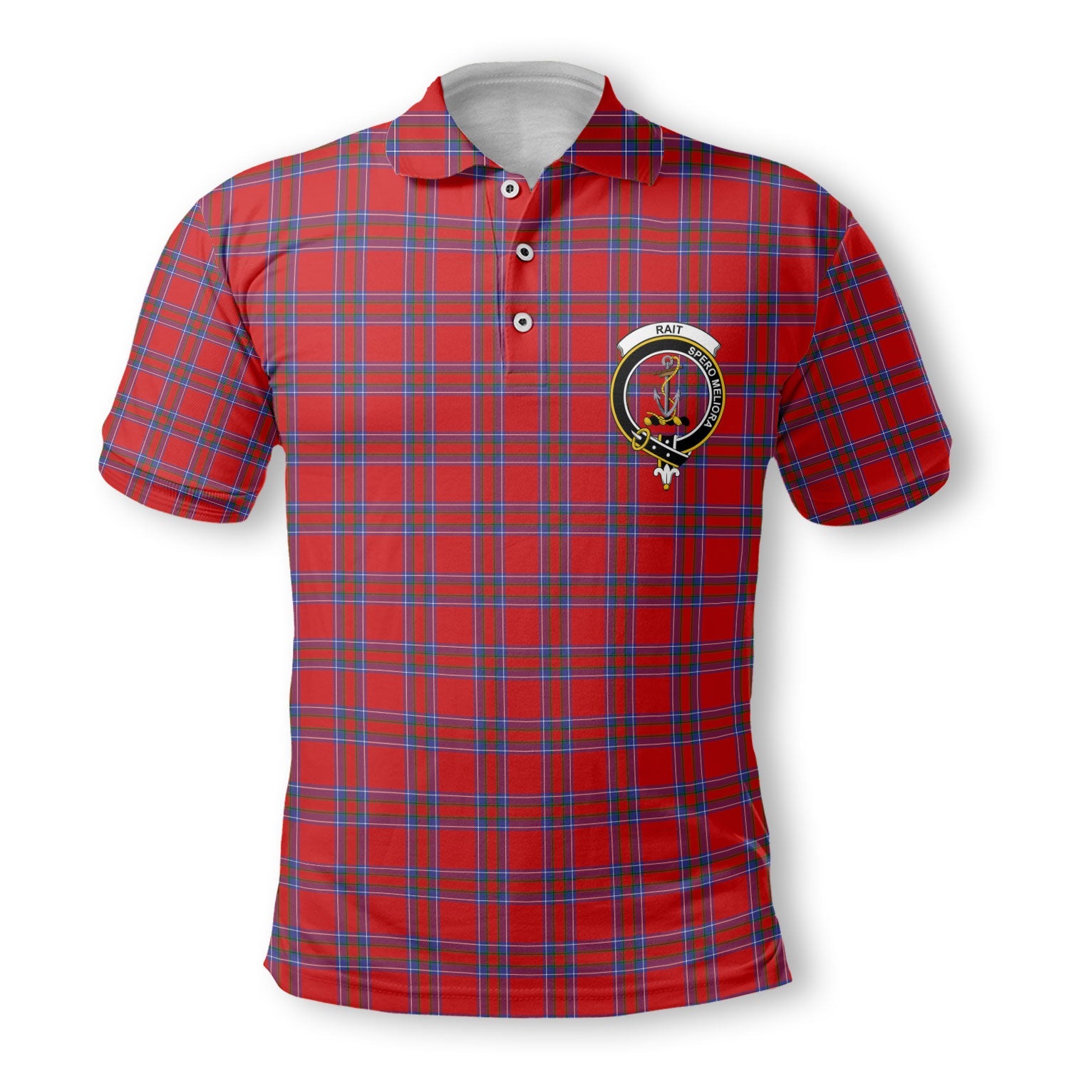 Clan Rait Tartan Golf Men Polo Shirt Crest And Plaid Basic Style