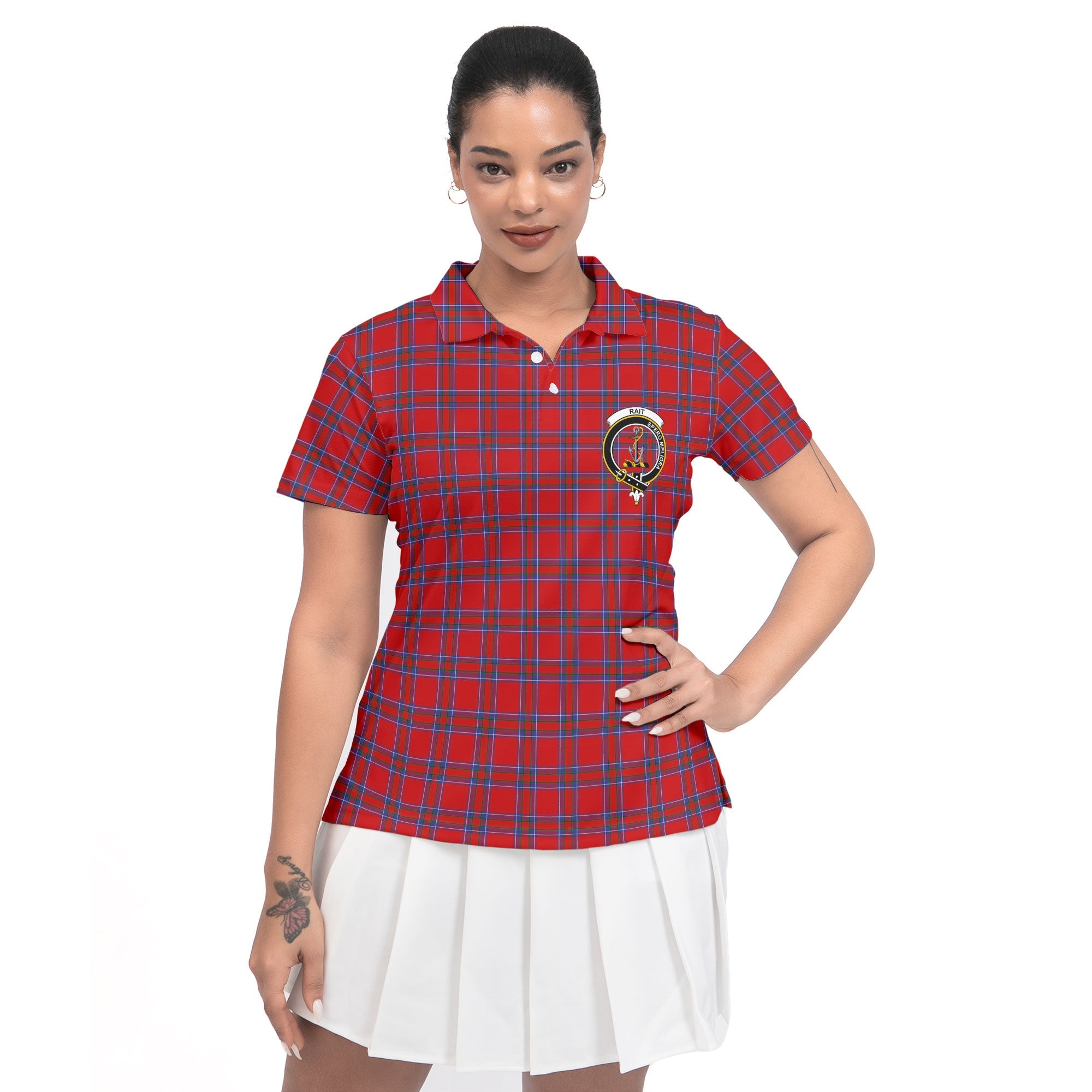Clan Rait Tartan Women Polo Shirt Crest And Plaid Basic Style