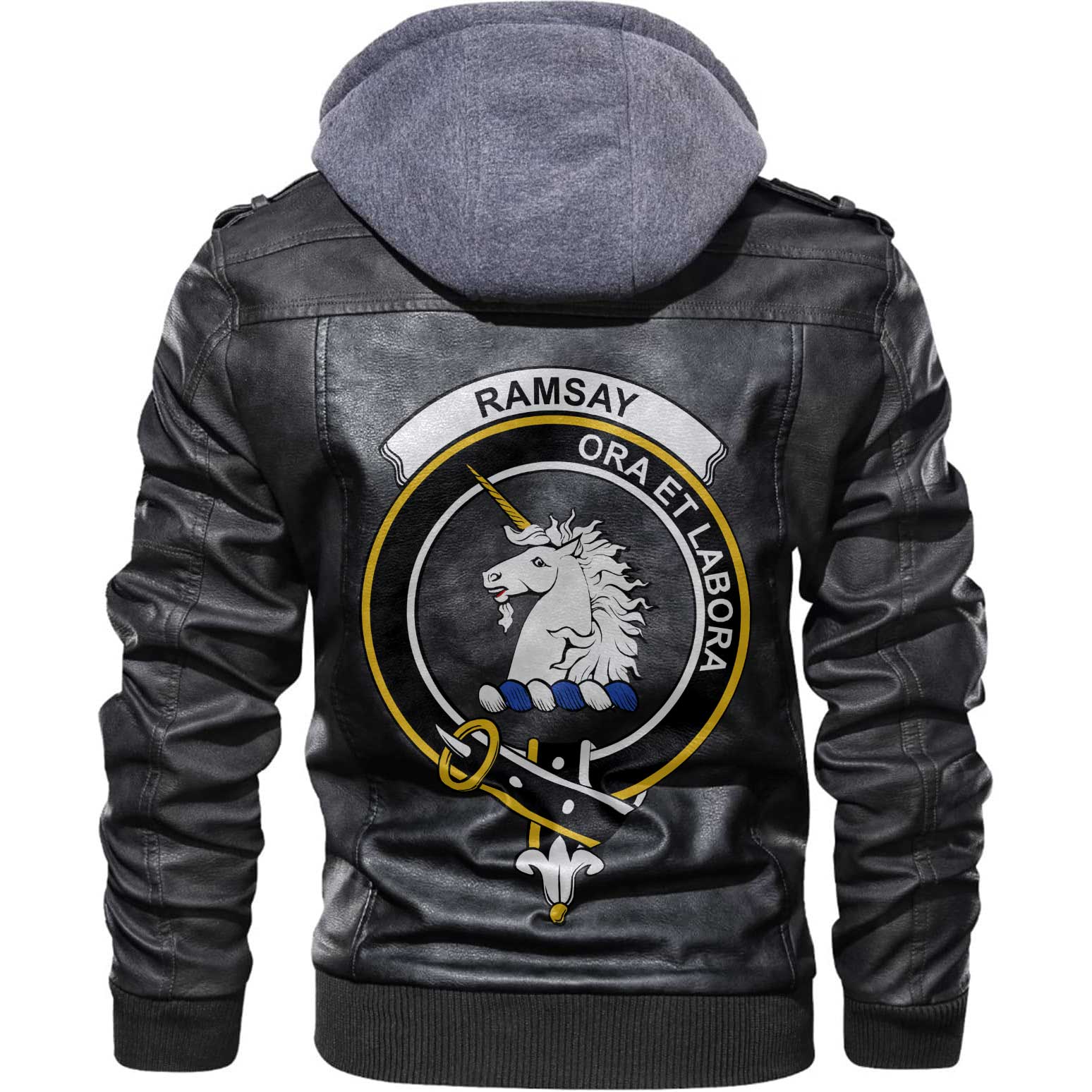 Clan Ramsay Tartan Zip Leather Jacket Crest And Plaid Basic Style