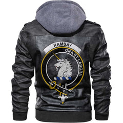 Clan Ramsay Tartan Zip Leather Jacket Crest And Plaid Basic Style