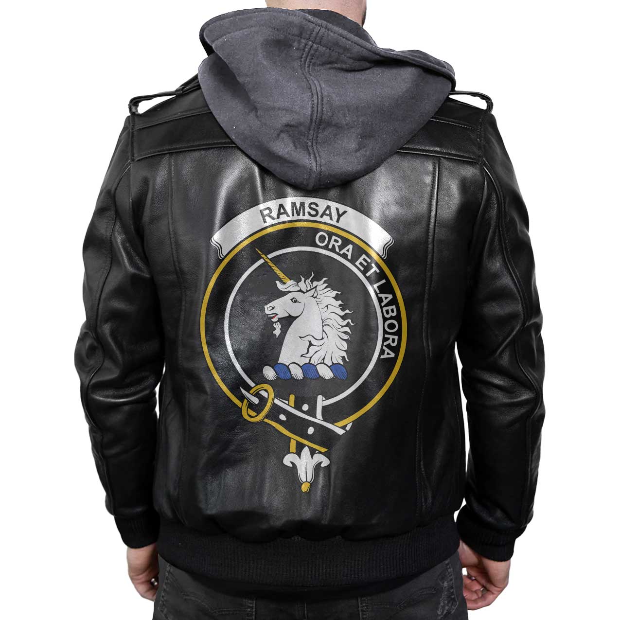 Clan Ramsay Tartan Zip Leather Jacket Crest And Plaid Basic Style