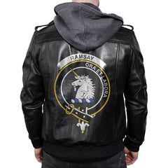 Clan Ramsay Tartan Zip Leather Jacket Crest And Plaid Basic Style