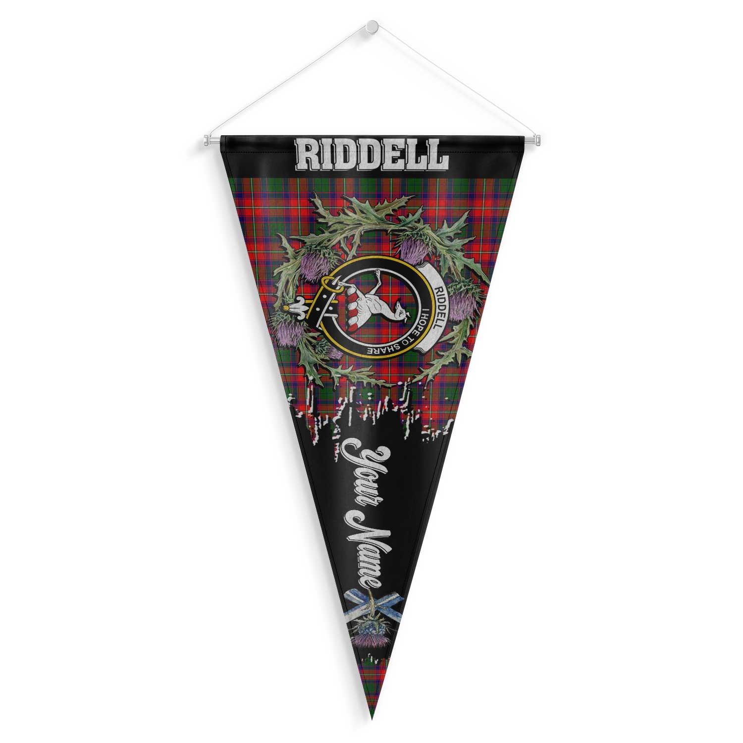 Clan Riddell Tartan Felt Pennant Crest And Plaid Basic Style