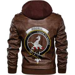 Clan Riddell Tartan Zip Leather Jacket Crest And Plaid Basic Style