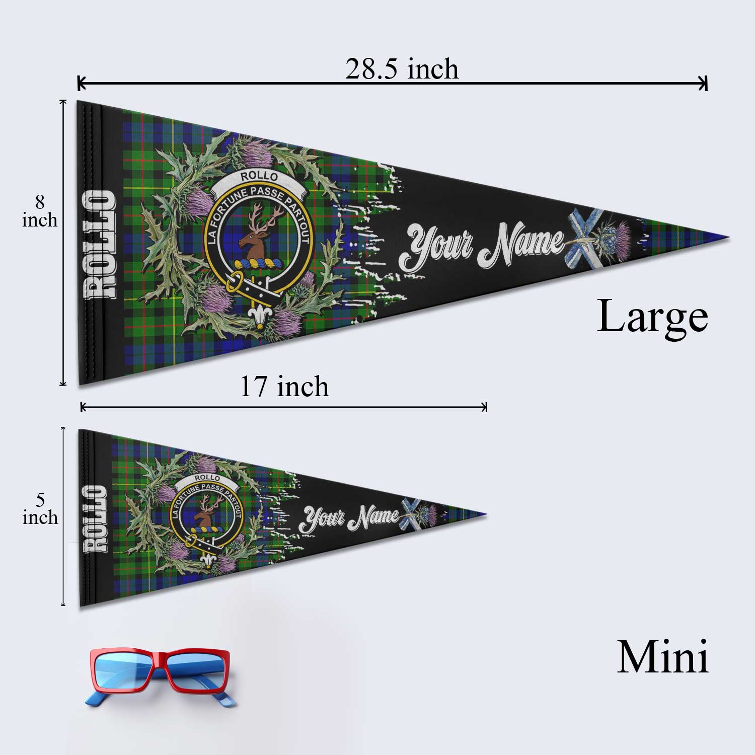 Clan Rollo Tartan Felt Pennant Crest And Plaid Basic Style
