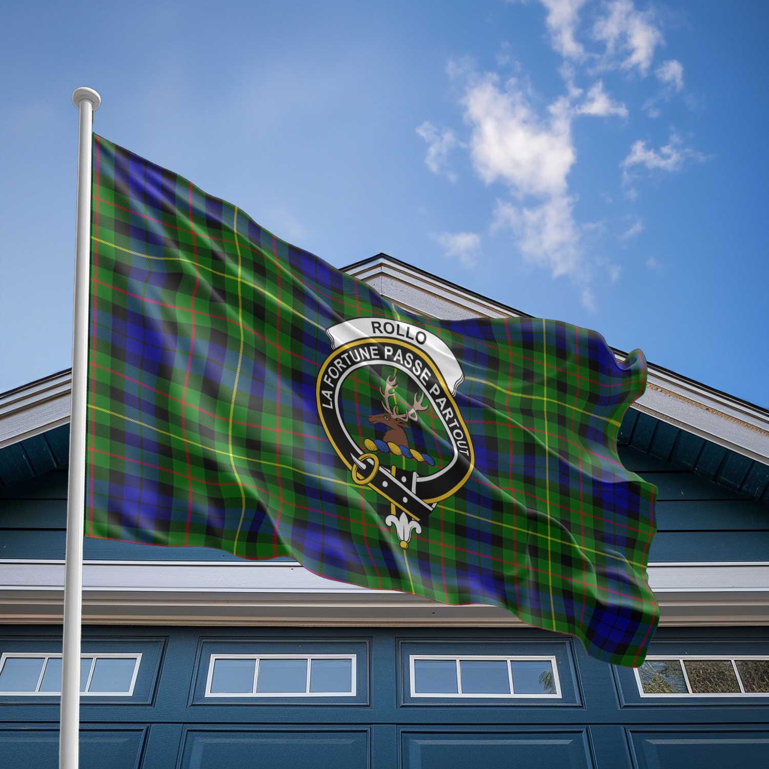 Clan Rollo Tartan Flag Crest And Plaid Basic Style